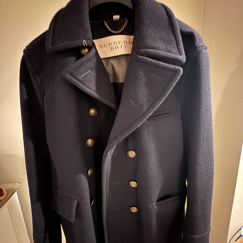 Burberry Navy Wool Coat for Men